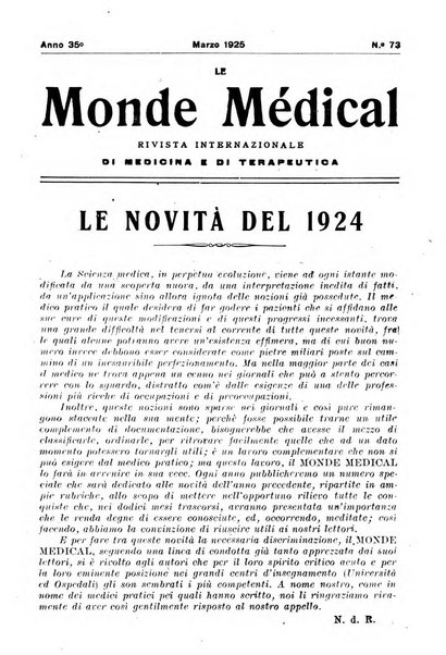 Le monde médical rivista internazionale di medicina e terapia