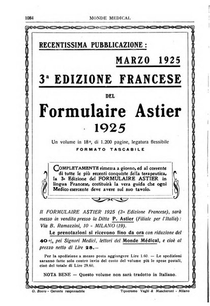 Le monde médical rivista internazionale di medicina e terapia