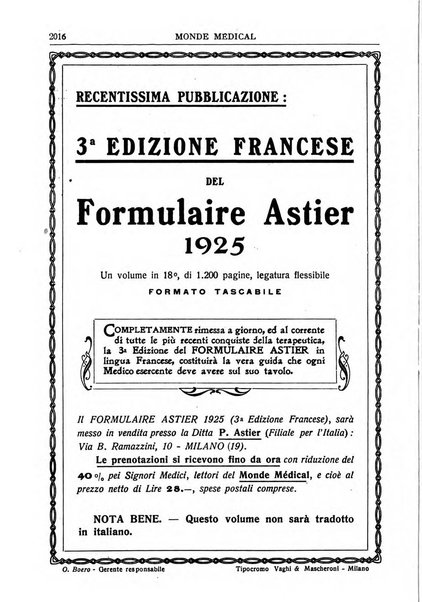 Le monde médical rivista internazionale di medicina e terapia