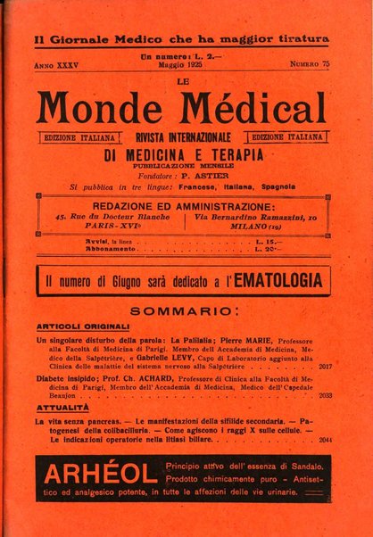 Le monde médical rivista internazionale di medicina e terapia