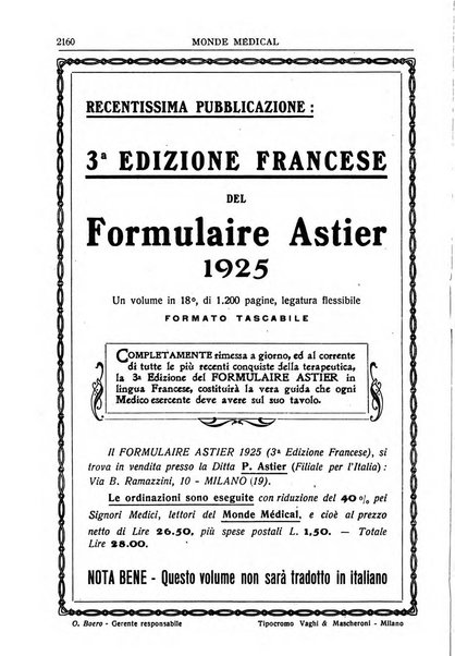 Le monde médical rivista internazionale di medicina e terapia