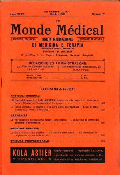 Le monde médical rivista internazionale di medicina e terapia