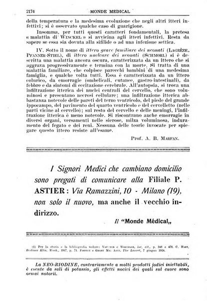 Le monde médical rivista internazionale di medicina e terapia