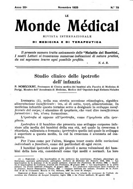 Le monde médical rivista internazionale di medicina e terapia