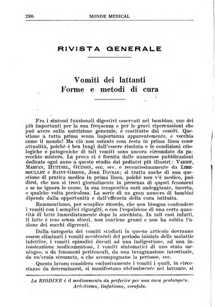 Le monde médical rivista internazionale di medicina e terapia