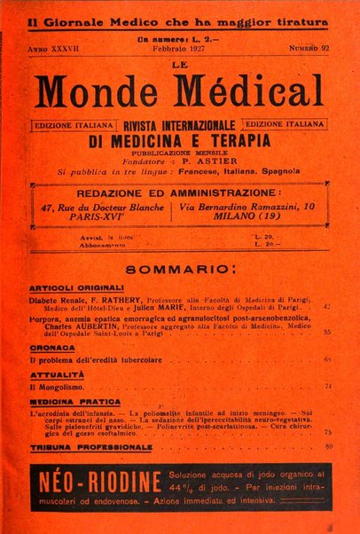 Le monde médical rivista internazionale di medicina e terapia