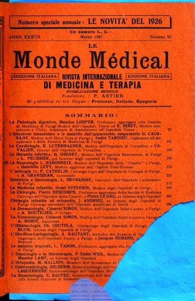 Le monde médical rivista internazionale di medicina e terapia