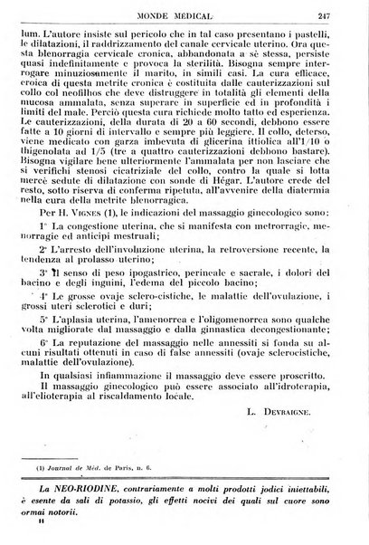 Le monde médical rivista internazionale di medicina e terapia