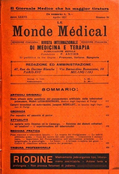 Le monde médical rivista internazionale di medicina e terapia