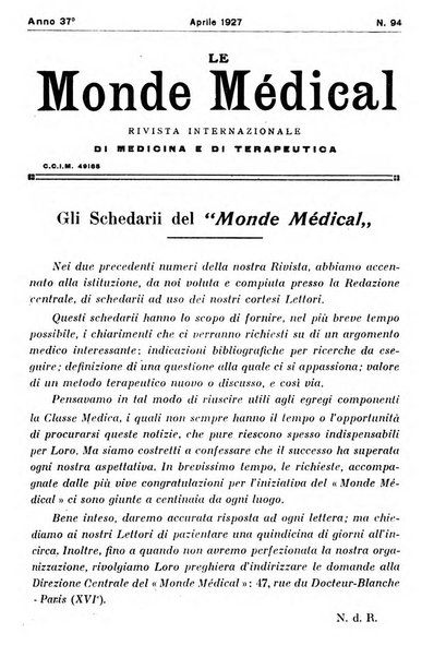 Le monde médical rivista internazionale di medicina e terapia