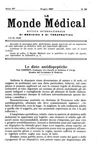 Le monde médical rivista internazionale di medicina e terapia