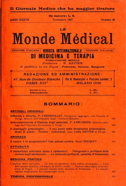 Le monde médical rivista internazionale di medicina e terapia