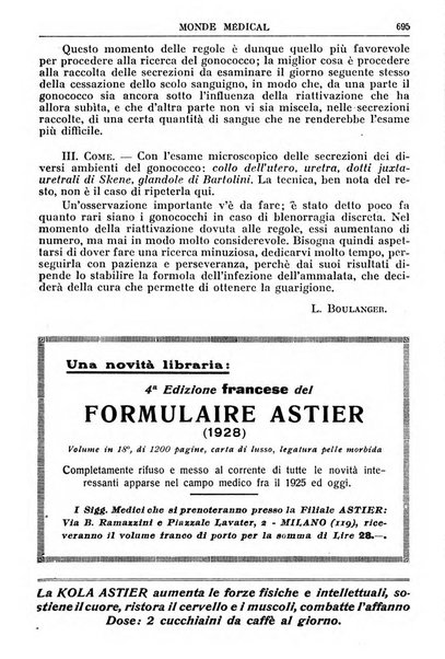 Le monde médical rivista internazionale di medicina e terapia