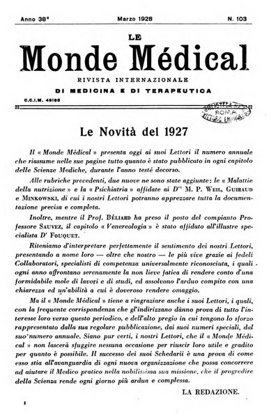 Le monde médical rivista internazionale di medicina e terapia