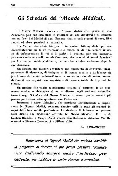 Le monde médical rivista internazionale di medicina e terapia