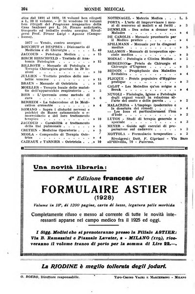 Le monde médical rivista internazionale di medicina e terapia