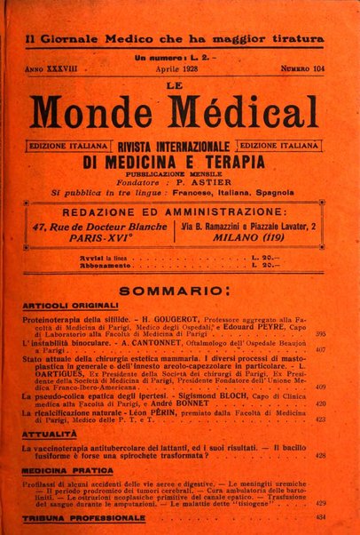 Le monde médical rivista internazionale di medicina e terapia