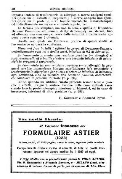 Le monde médical rivista internazionale di medicina e terapia