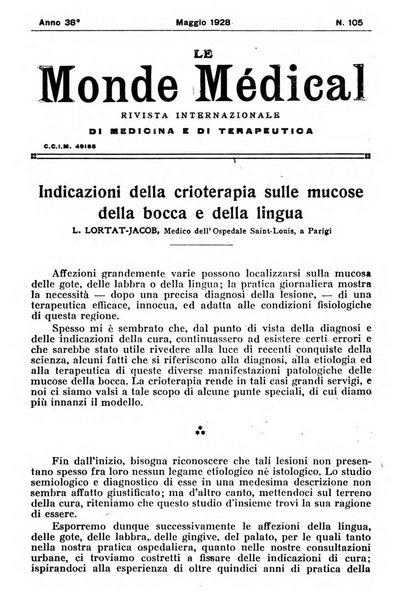 Le monde médical rivista internazionale di medicina e terapia