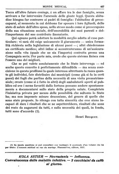 Le monde médical rivista internazionale di medicina e terapia