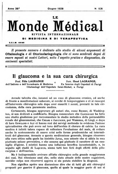 Le monde médical rivista internazionale di medicina e terapia