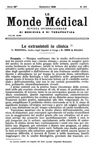 Le monde médical rivista internazionale di medicina e terapia