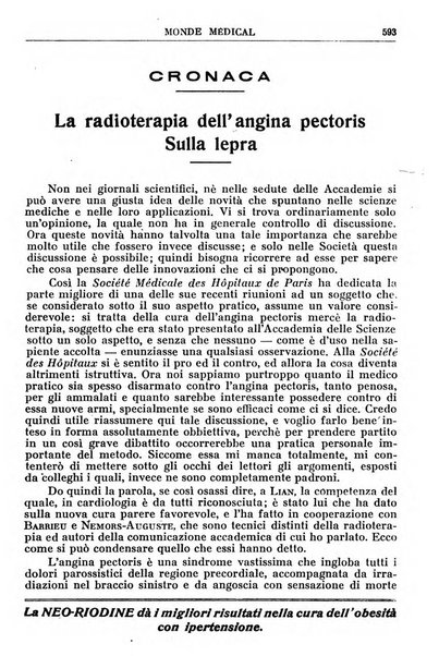 Le monde médical rivista internazionale di medicina e terapia