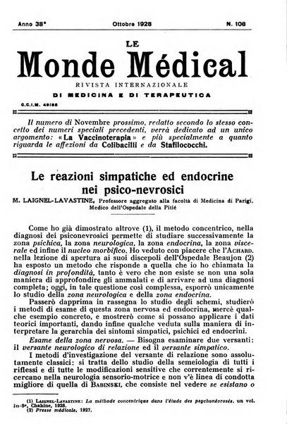 Le monde médical rivista internazionale di medicina e terapia