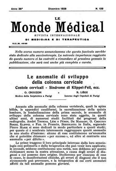 Le monde médical rivista internazionale di medicina e terapia