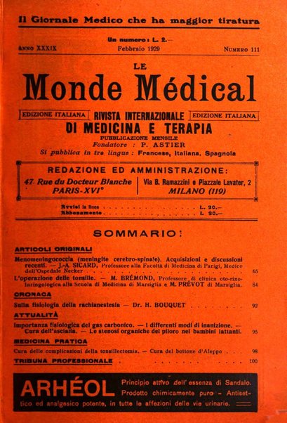 Le monde médical rivista internazionale di medicina e terapia