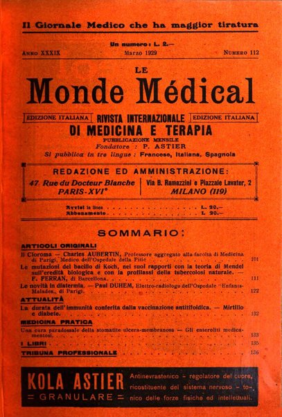 Le monde médical rivista internazionale di medicina e terapia