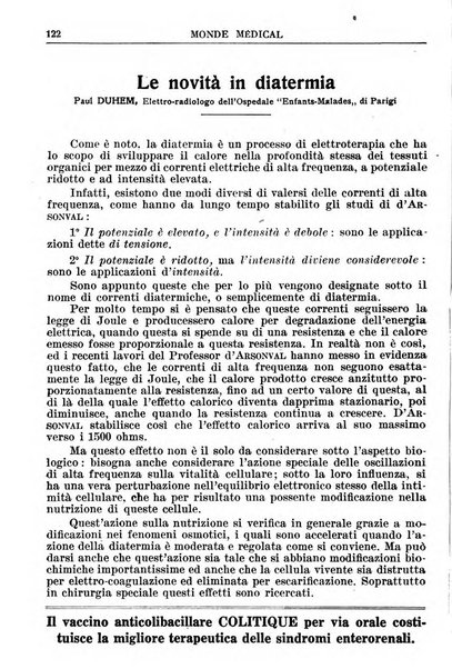 Le monde médical rivista internazionale di medicina e terapia