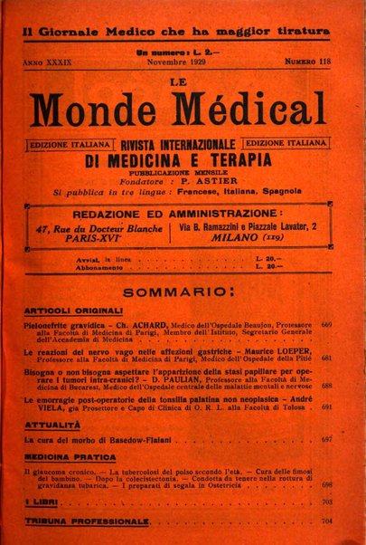 Le monde médical rivista internazionale di medicina e terapia