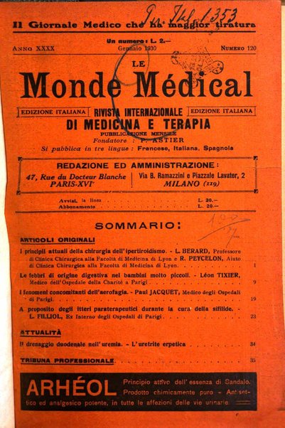 Le monde médical rivista internazionale di medicina e terapia