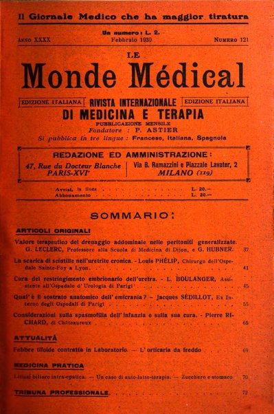 Le monde médical rivista internazionale di medicina e terapia