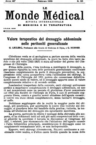 Le monde médical rivista internazionale di medicina e terapia