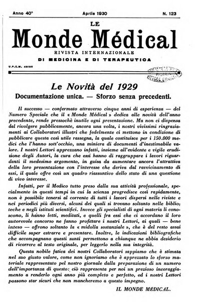 Le monde médical rivista internazionale di medicina e terapia