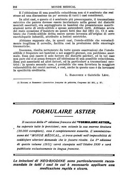 Le monde médical rivista internazionale di medicina e terapia