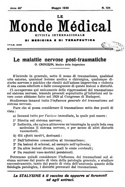 Le monde médical rivista internazionale di medicina e terapia