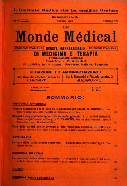 Le monde médical rivista internazionale di medicina e terapia