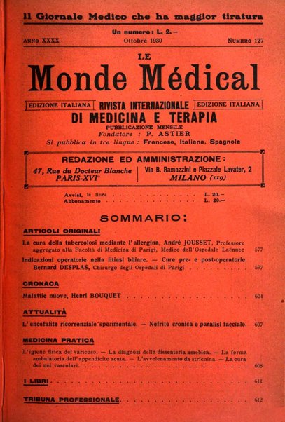 Le monde médical rivista internazionale di medicina e terapia