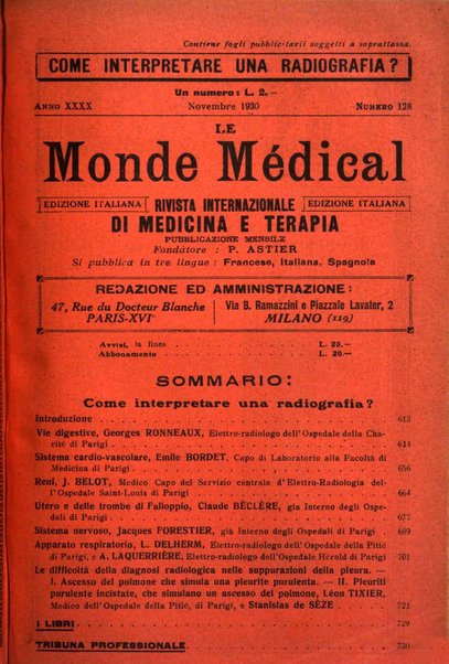 Le monde médical rivista internazionale di medicina e terapia