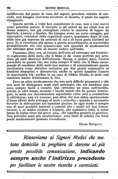 Le monde médical rivista internazionale di medicina e terapia