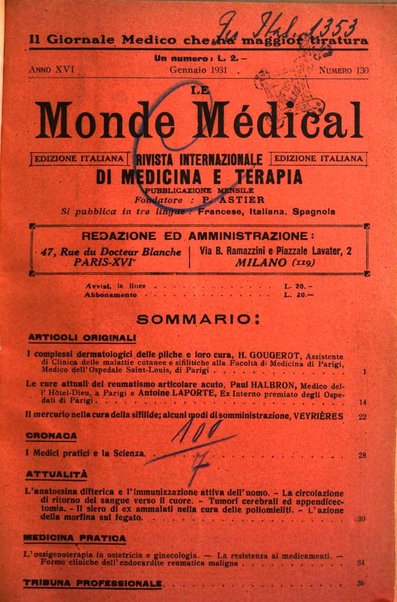 Le monde médical rivista internazionale di medicina e terapia