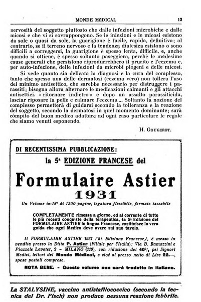 Le monde médical rivista internazionale di medicina e terapia