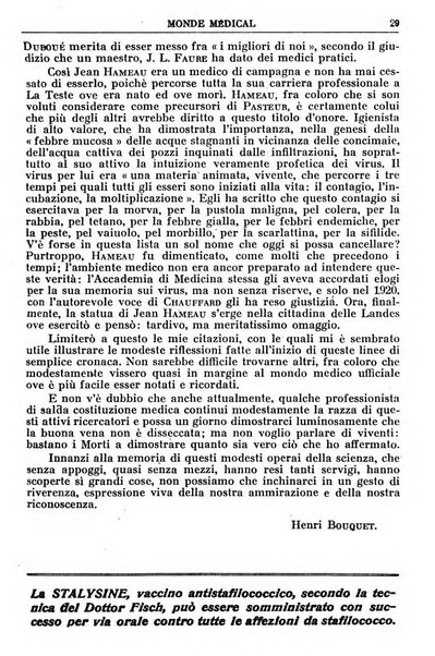 Le monde médical rivista internazionale di medicina e terapia