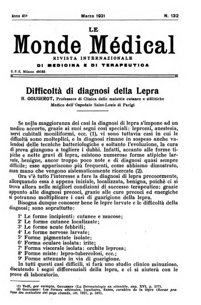 Le monde médical rivista internazionale di medicina e terapia