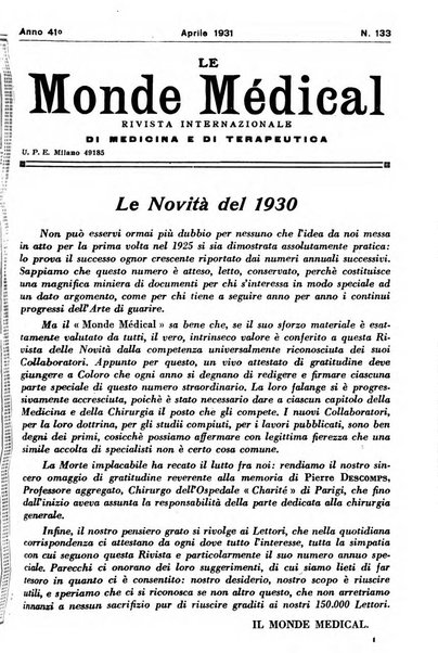 Le monde médical rivista internazionale di medicina e terapia