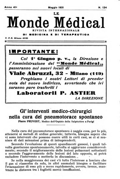 Le monde médical rivista internazionale di medicina e terapia