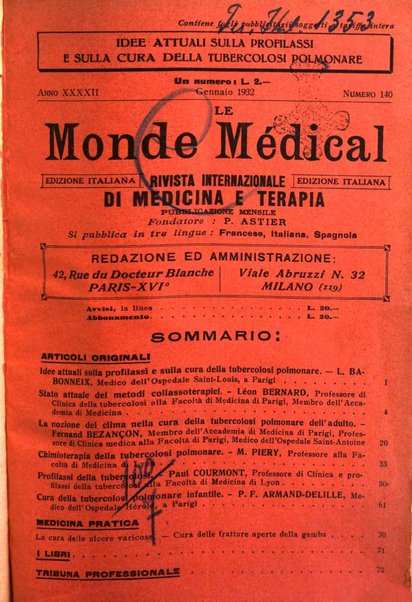 Le monde médical rivista internazionale di medicina e terapia